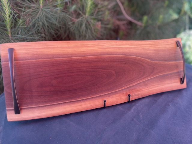 Black walnut tray with metal handles