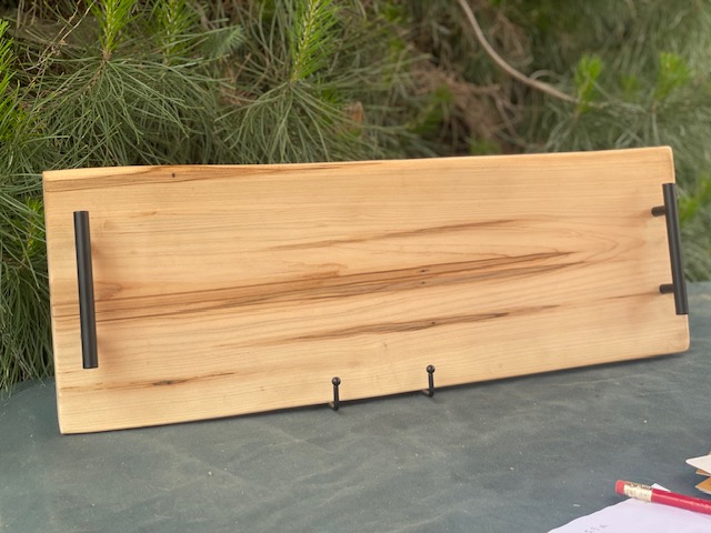 spalted maple serving tray w black handles