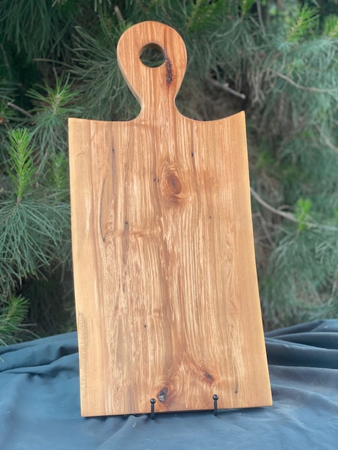 spalted maple charcuterie board with lollipop handle